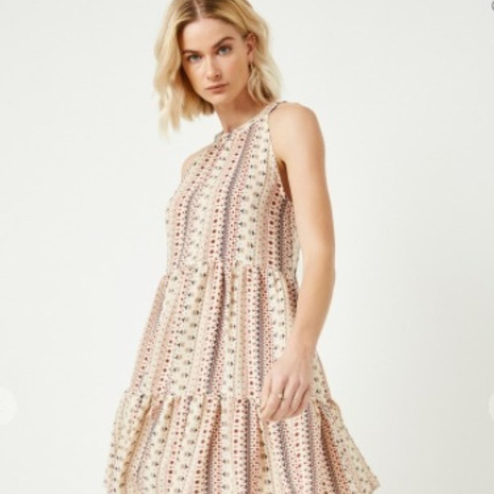 NEW Boutique Halter Floral Stripe Mini Dress